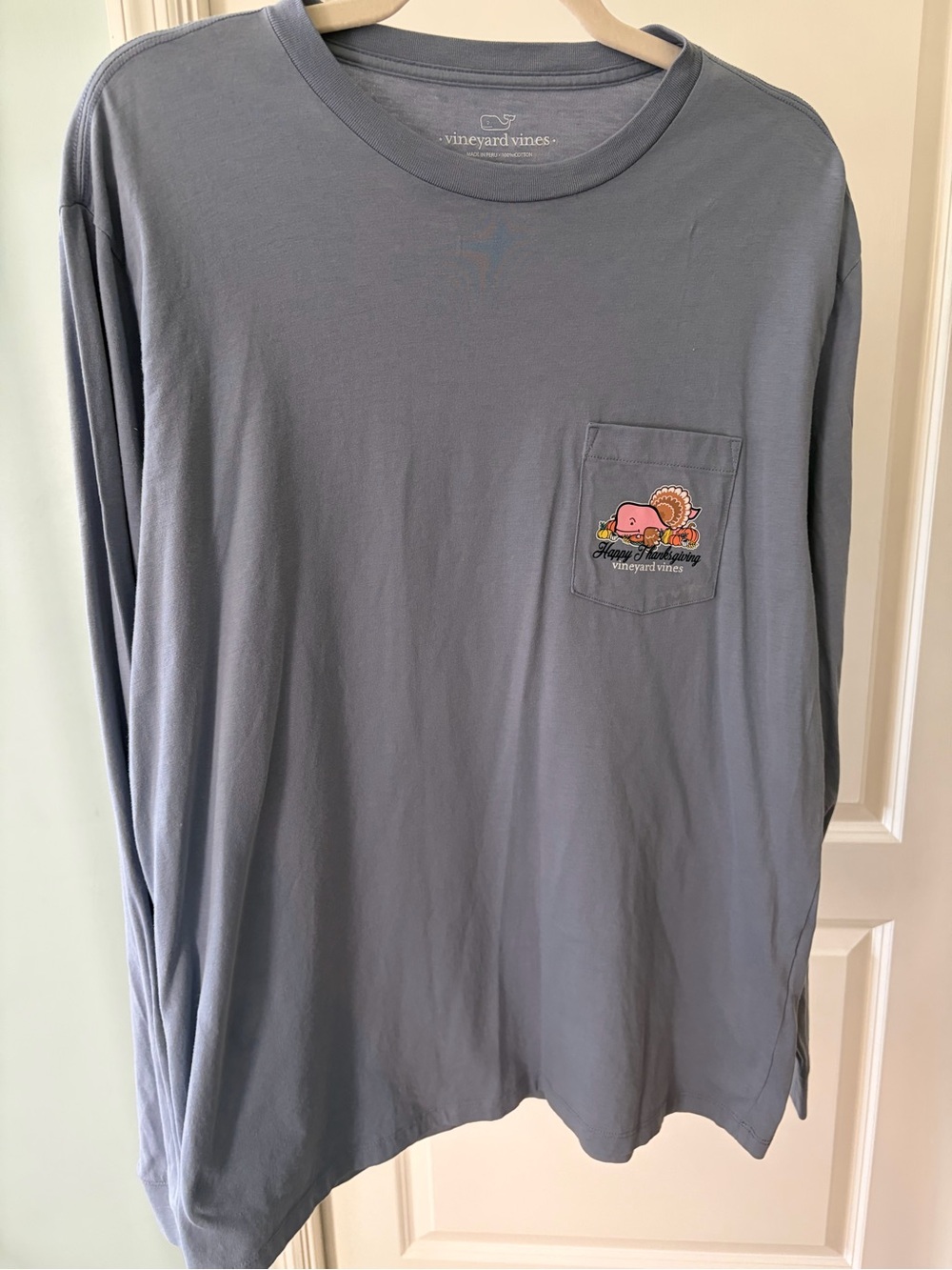 Vineyard Vines Slate Blue Long-Sleeve Tee with Thanksgiving Graphic